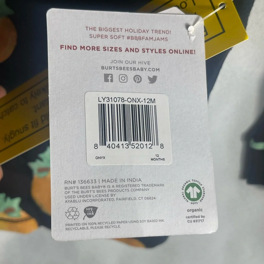 Burt’s Bees Baby Organic Cotton Pumpkin Pajamas Set 12M Holiday Jammies